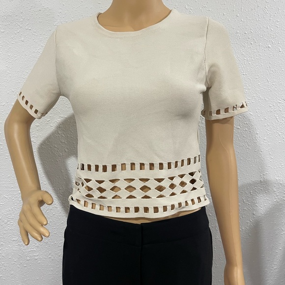 RACHEL Rachel Roy Cream Brown Crop Blouse - Picture 1 of 4